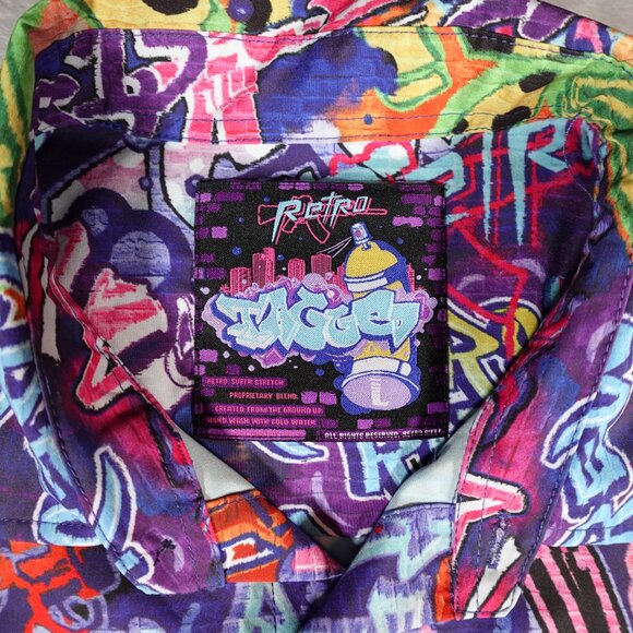 Retro Rifle Graffiti Button Shirt Mens Large Stretch Colorful Art - Picture 3 of 9